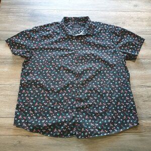 No Boundaries Men Black Floral Button Up Short Sleeve Shirt XL Vacation Black